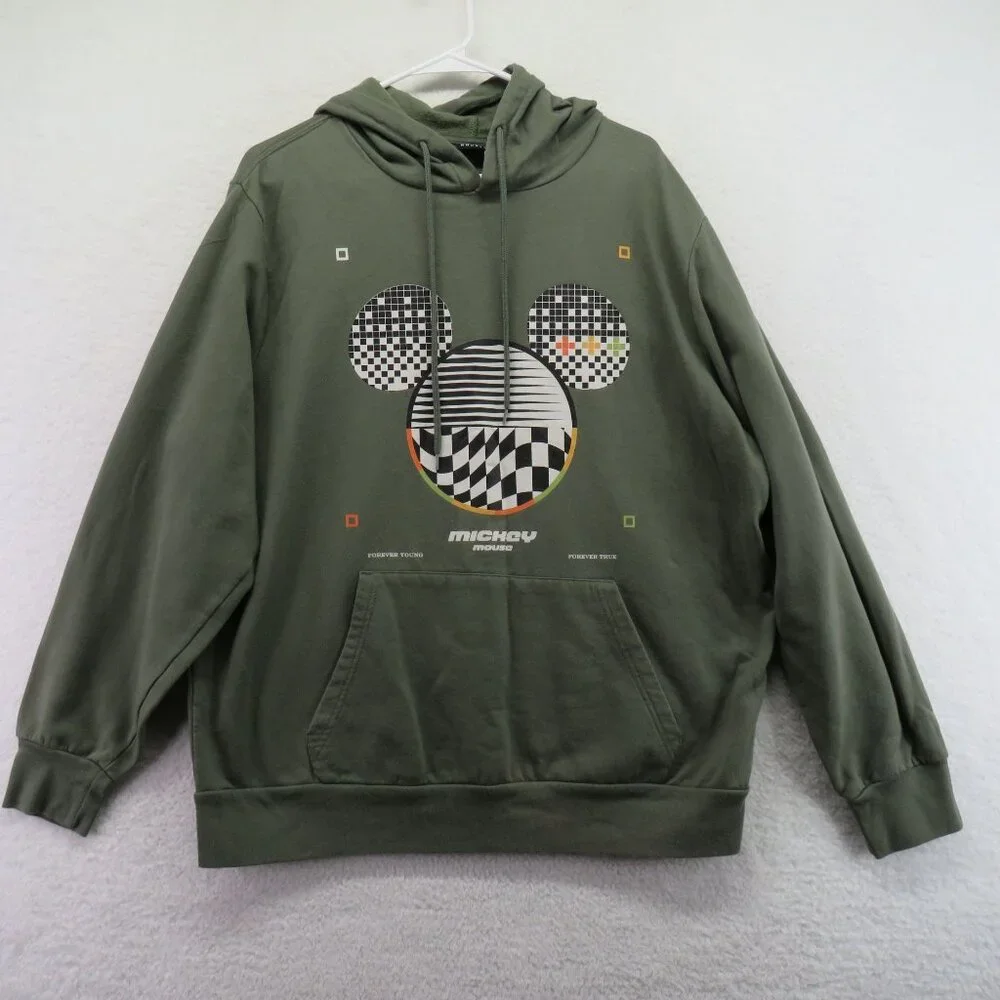 Disney Hoodie Mens Size Extra Large Mickey Mouse Logo Green Graphic‎ Sweater